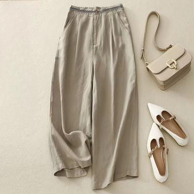 New Cotton and Linen Wide-leg Pants for Women Loose Draping Large Size Versatile Cotton and Linen Nine-point Pants