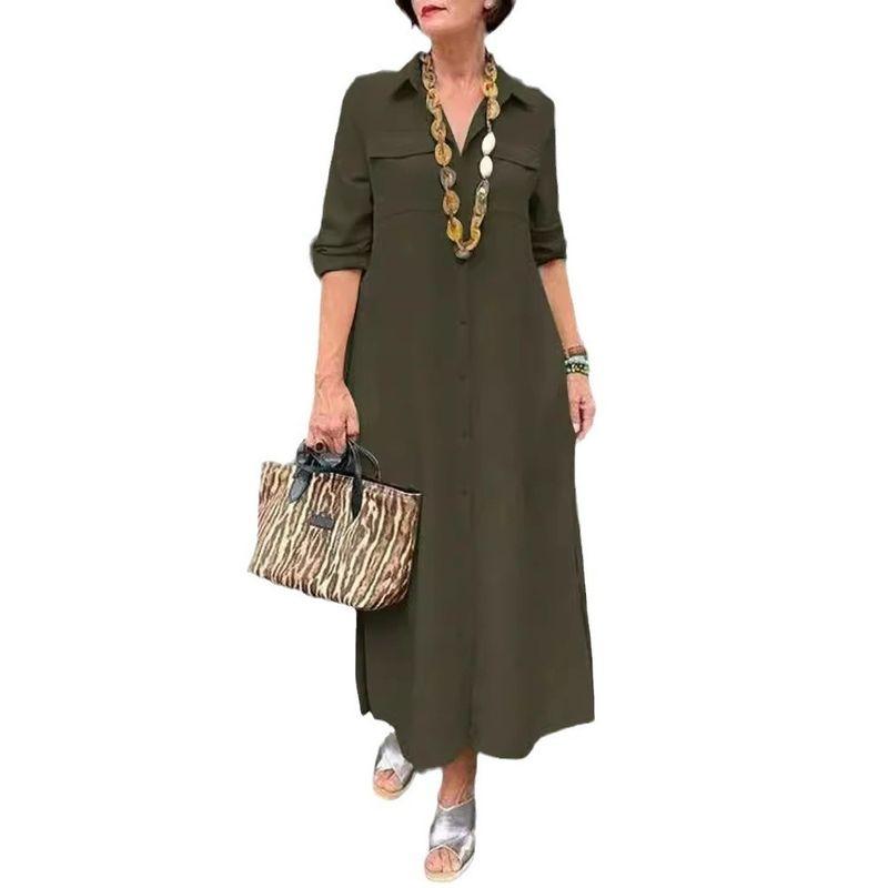 Loose Long-Sleeved Lapel Dress Elegant Solid Long sleeve Button Lapel Plus size dresses