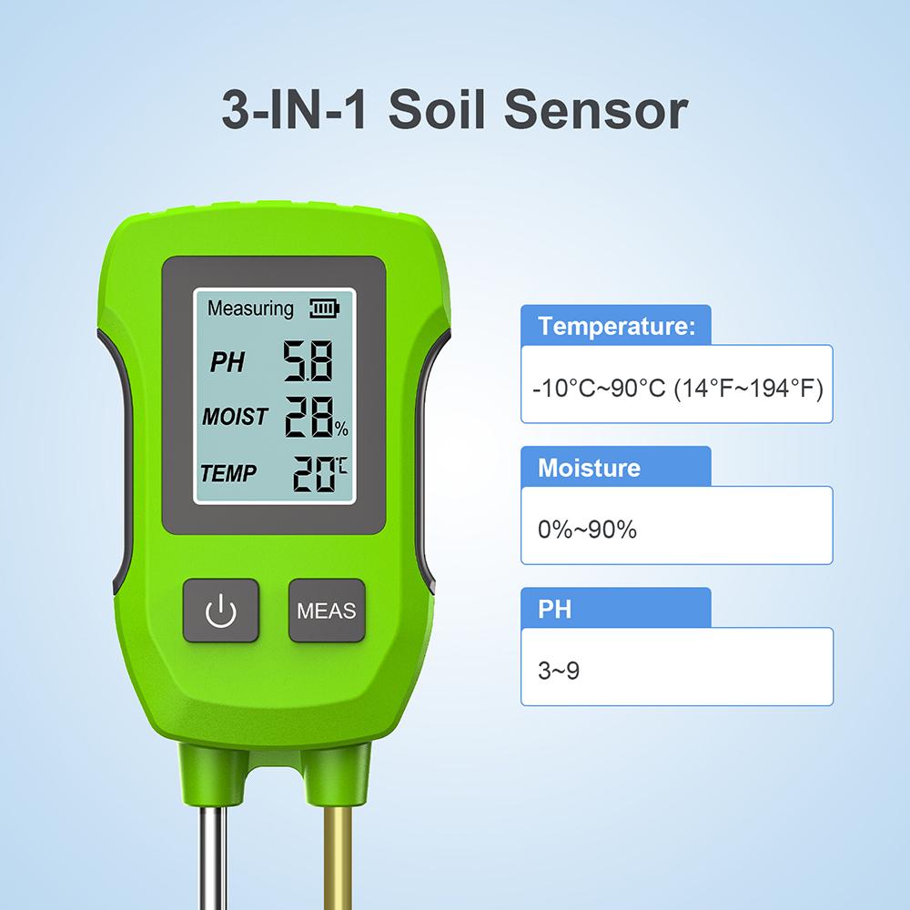Dual-needle Soil Tester 3/5 In 1 Soil PH Meter Multifunctional Fertility/Moisture/PH/Temp/Sunlight Detector with Backlight