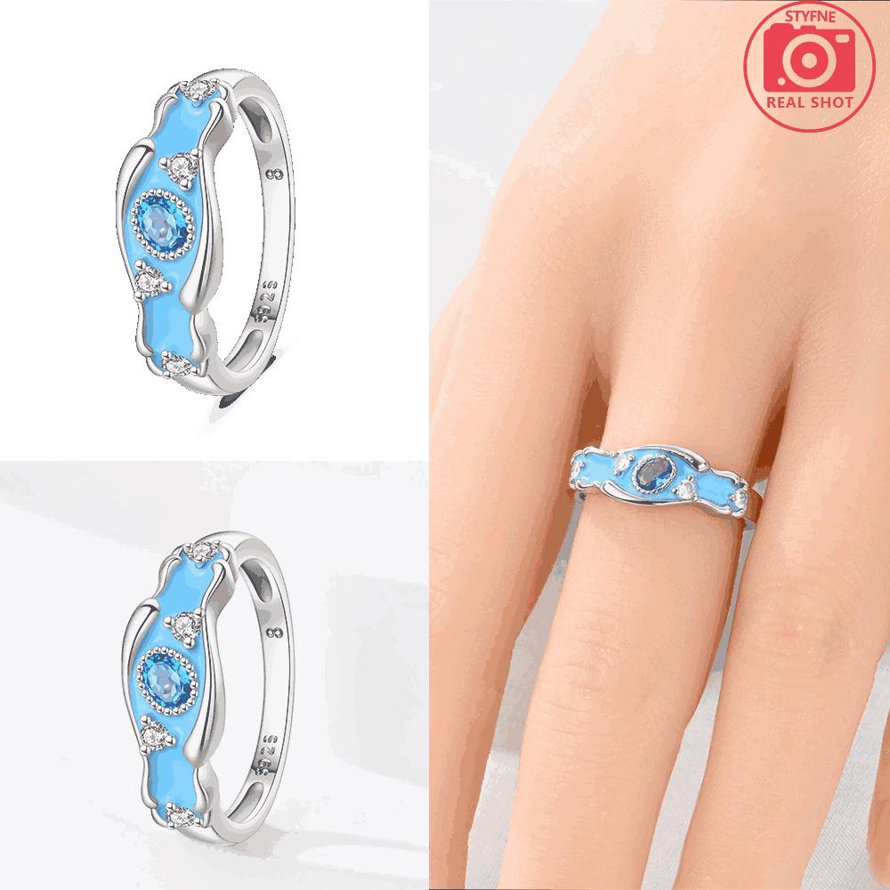 

Original Copper Ocean Zircon Blue Geometry Ring Women S Accessory Gift Gemstone Glaring Ring Girlfriend Jewelry Set