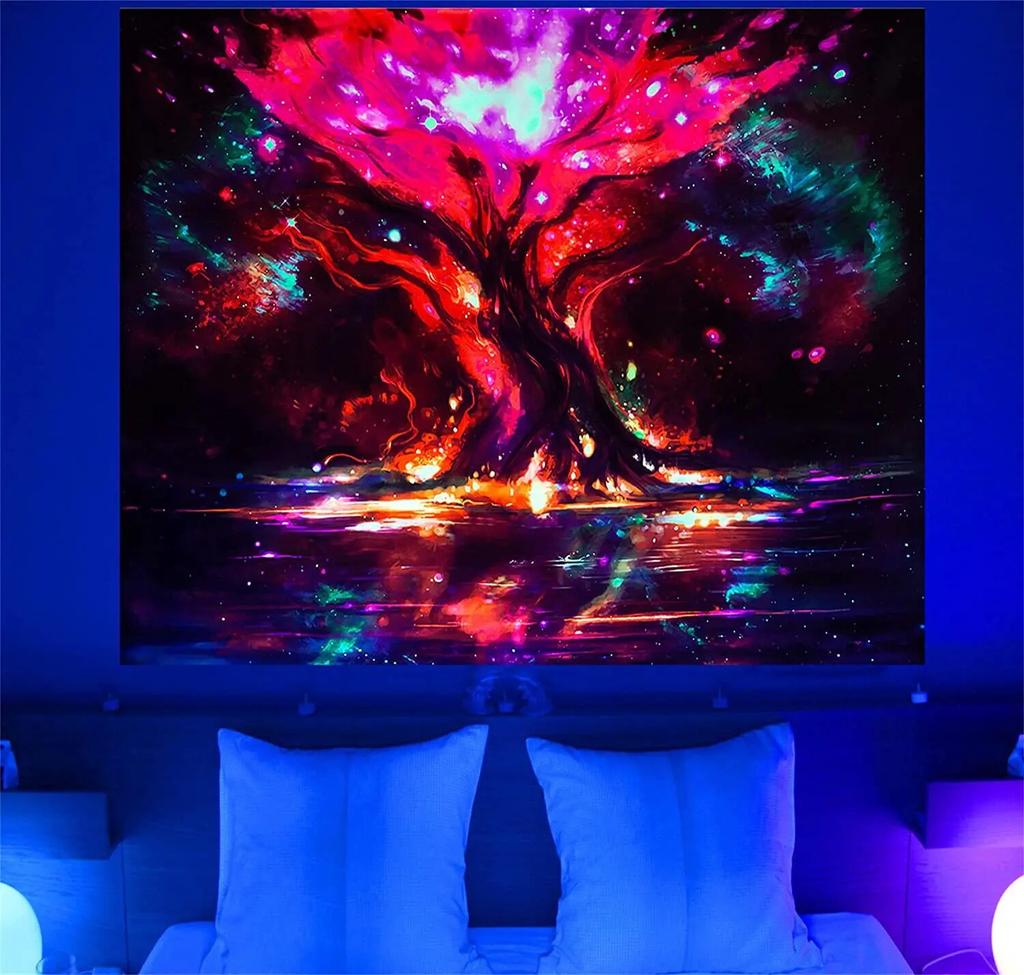 Psychedelic Black Light Colorful Tree of Life Fluorescent Tapestry UV Response Wall Hanging Hippie  Room Decoration