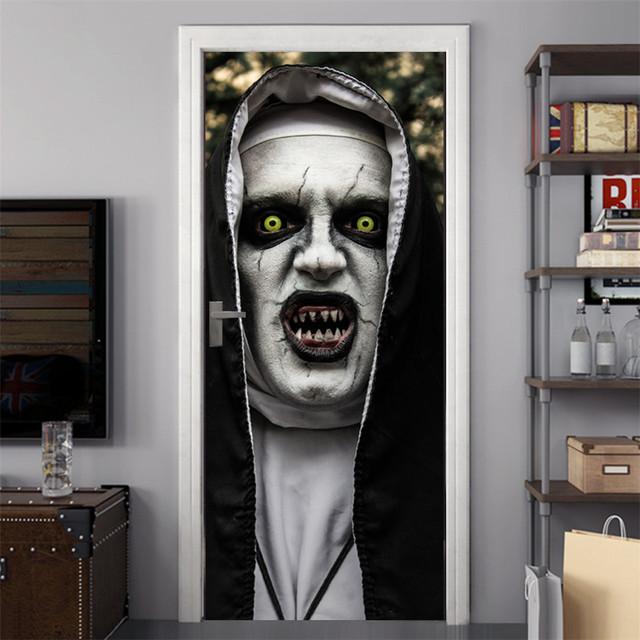 3D Gray Horror Wallpaper For Halloween Decoration Door Sticker Self-adhesive Waterproof PVC Wall Decal Party Decor Zombie Mural