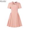 ZANZEA Damen Casual Sommerkleid mit quadratischem Ausschnitt, kurzen Ärmeln und A-Linien-Schnitt