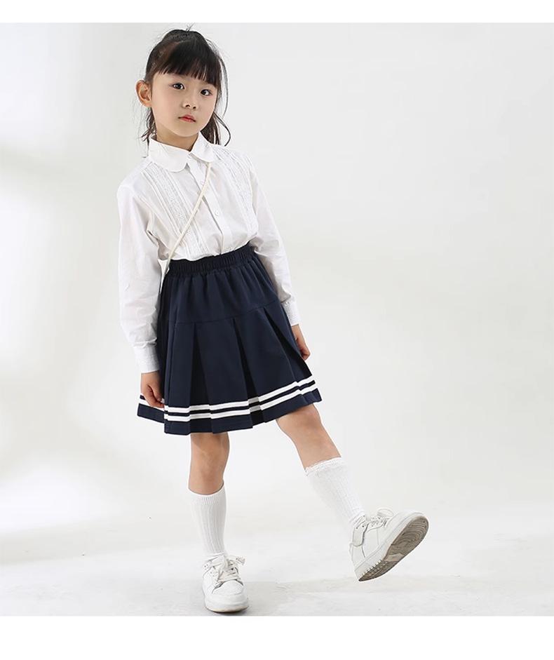 Navy Blue Pleated Cotton Skirt for Medium & Large Girls - Summer School Style