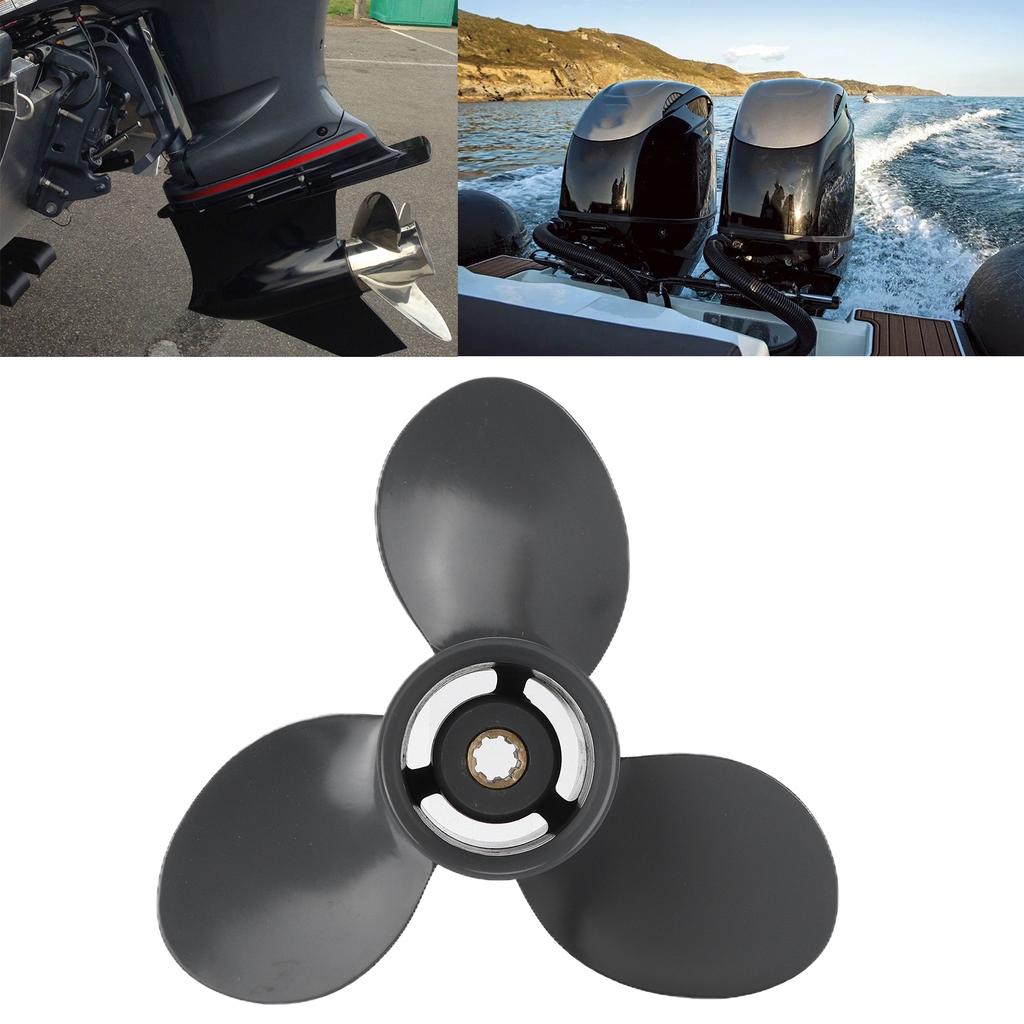 Outboard Propeller 3 Blades 9 1 4in Diameter 10 Tooth RH Rotation Replacement for 8‑20HP 2‑1 2in Gearcase
