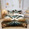 3 Pieces Deep Golden Pearl White Double Swan Print Duvet Cover Set, Floral Branch Water Reflection Luxury Art Print Bedding