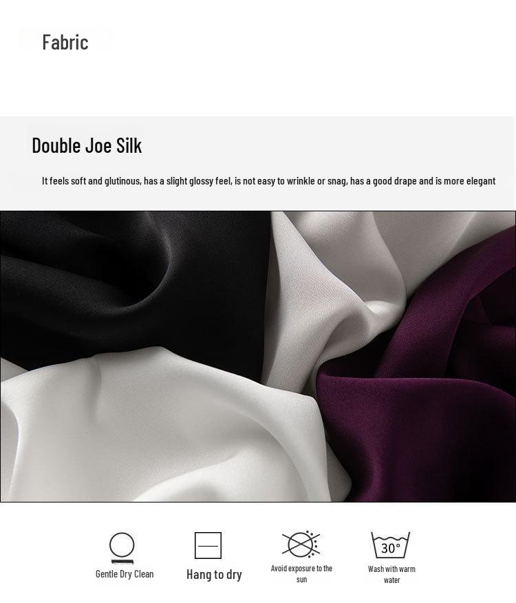 2025 Spring Women's Long Sleeve Mulberry Silk Shirt with Ribbon - Commuter Style, Slim Fit, Solid Color