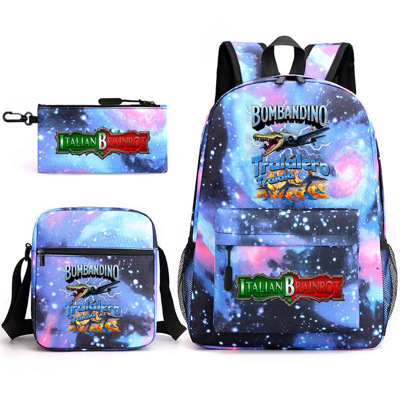 Tongtongsahur cartoon primary school students backpack three-piece set abstract foreign Shanhaijing children's schoolbag L