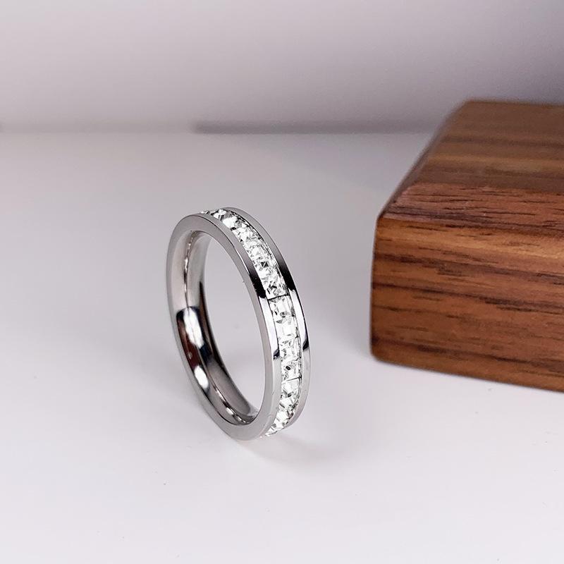 Luxury Rose Gold Color Double Row Square Zircon Stainless Steel Ring For Women Romantic Engageme Wedding Party Jewelry Female