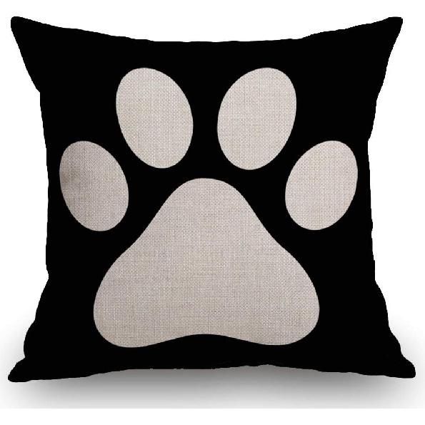 SSOIU White Dog Paw Footprint Icon Isolated On Black Background Decoration Farmhouse Decor Cotton Linen Home Decorative Throw Pillow Case Cushion