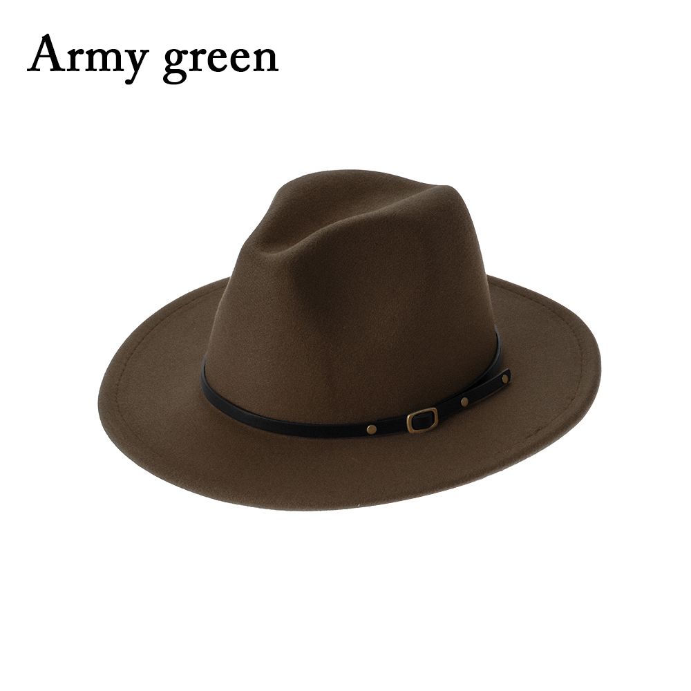 Vintage Felt Fedora Hats with Belt Buckle for Men & Women Wide Brim Outback Hat Panama Jazz Hat Cowboy Hat