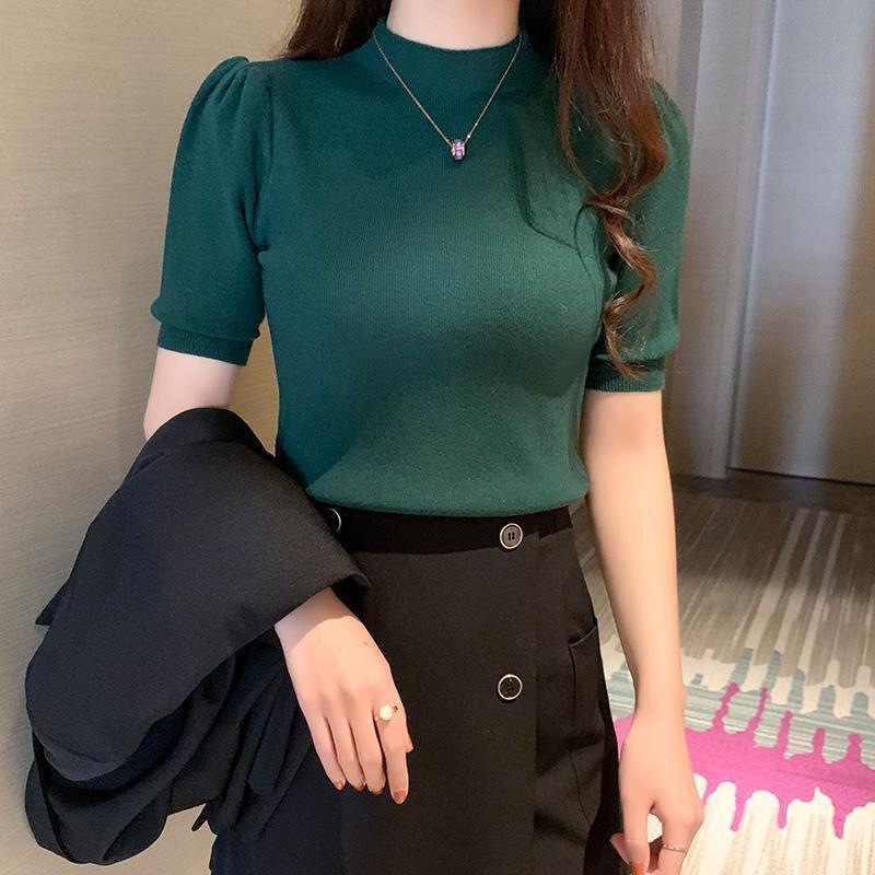 2024 Korean Style Women's Slim High Neck Knit Top - Spring/Autumn Layer