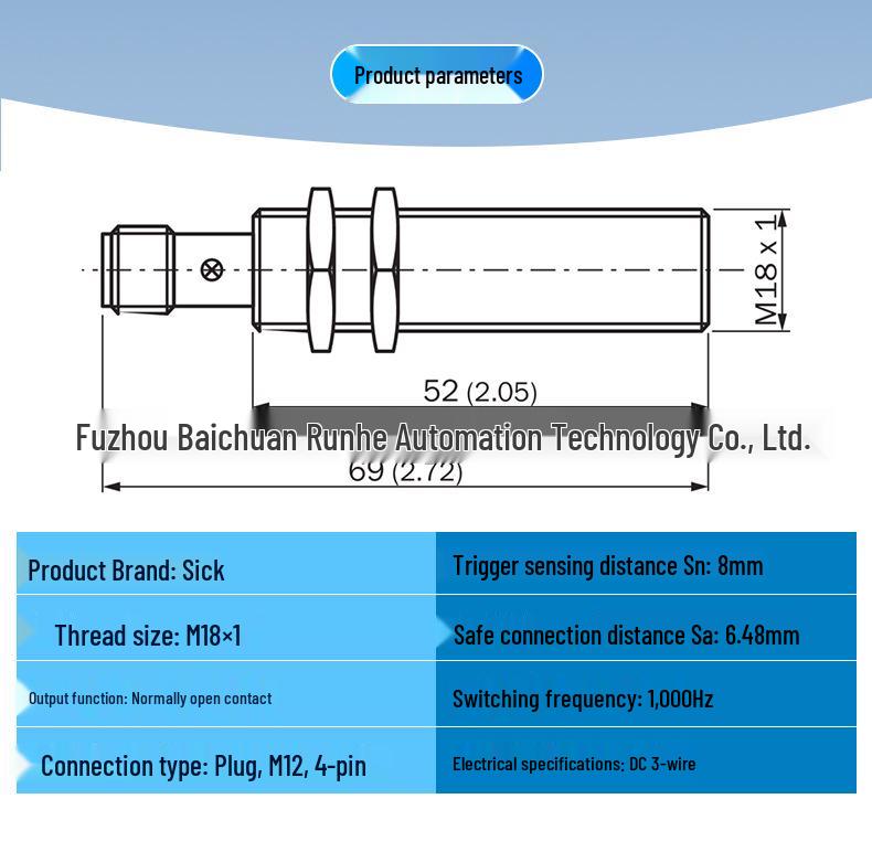 SICK IME18-08BPSZC0S High-Precision Inductive Proximity Sensor, PNP Output 1040966