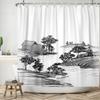 Japanese Ink Shower Curtain Fog Mountain Boat Wild Goose Natural Landscape Outdoor Bathroom Decoration Hook Shower Curtain