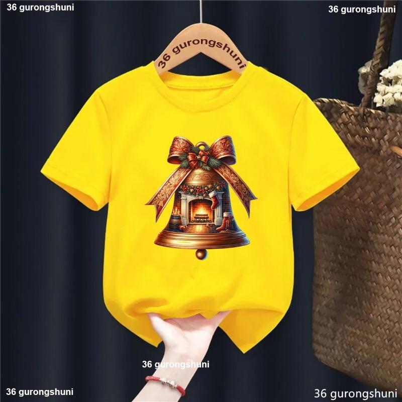Xmas Gift Kids Clothes Christmas Bell Santa Claus Rides Reindeer Printed T Shirt For Girls/Boys Funny Solid T-Shirt Tops