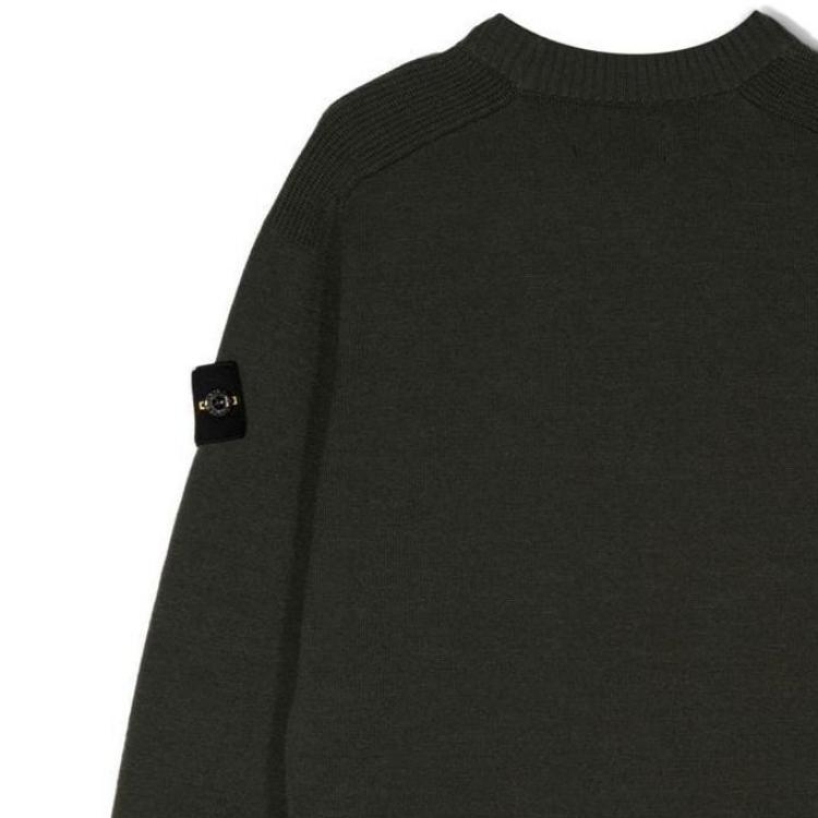 Stone Island Sweater Kids FW22 Solid Color Logo Embroidery Crew Neck Pullover Wool Sweater Kids sweater Green 7716505A7-V0058