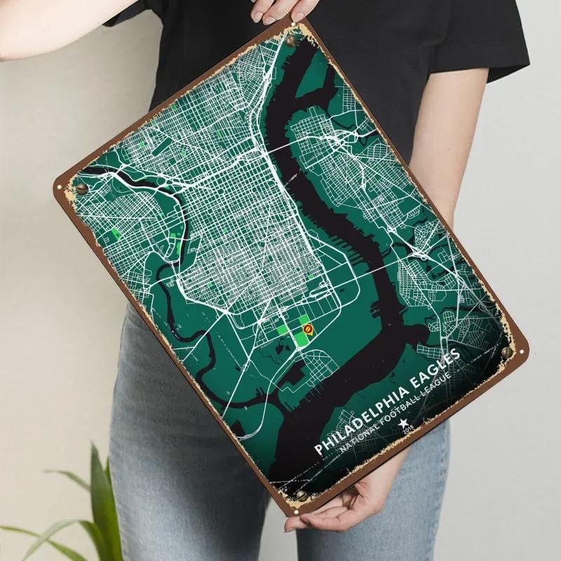 

Philadelphia Eagles Poster Map Metal Sign Decoration Bedroom Custom Tin Plaques for Wall Art Decoration Home Decor Items Retro 7.9x11.8In(20x30cm)