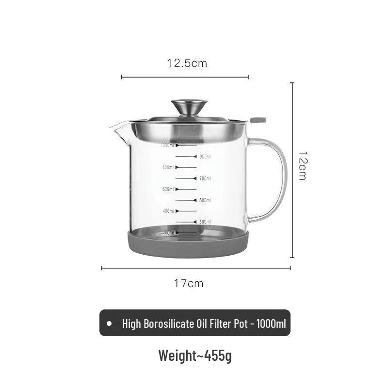Leak-Proof Glass Oil Pot with Filter for Kitchen Use 1000ml