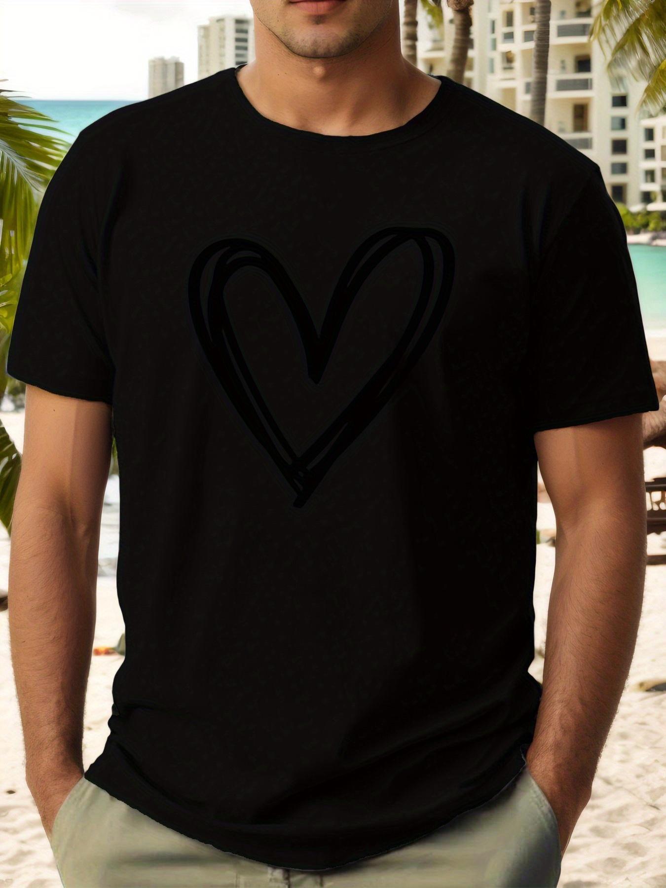 Casual Summer Short Sleeve T-shirt with Heart Design - Light Blue XL