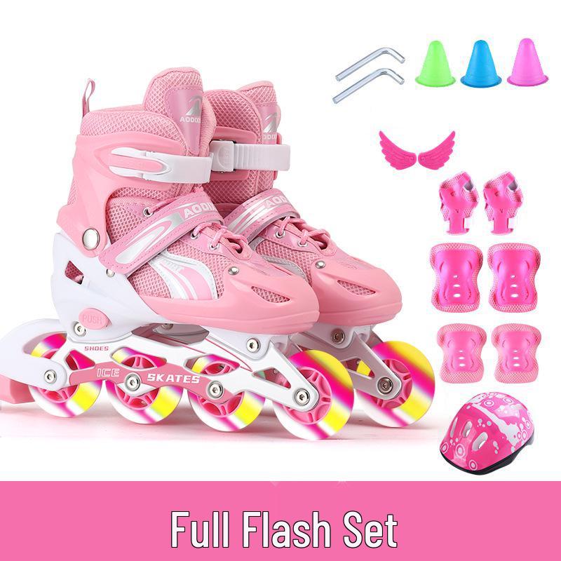 Nastavitelná sada kolečkových bruslí s blesky pro začínající děti
