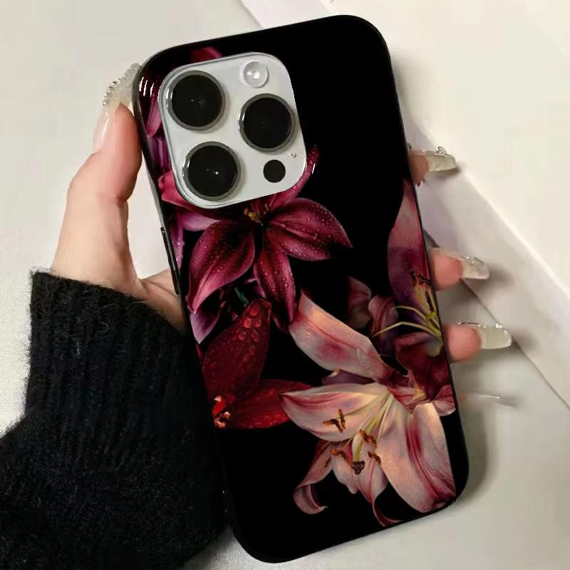 Elegante Rote Lilienblume Handyhülle für Samsung S25 S24 S23 S22 S21 S20 Note20 FE Ultra Plus 5G Weiche Hülle