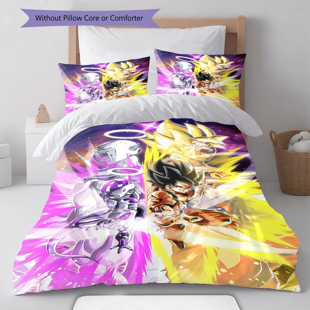 Dragon Ball Super Pattern Bedding,Quilt Set Quilt Cover Pillowcase Home Birthday Gift (1 * Duvet Cover + 2 * Pillowcase, Without Core)