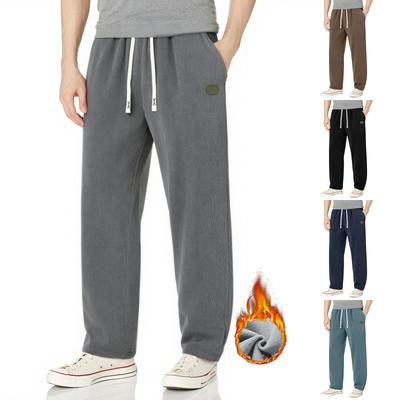 Herren einfarbige lässige lockere Sporthose, Kord und Fleece warm Kordelzug Jogginghose
