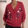 Damenmode Lässig Herbst Winter Blumenmuster Druck Langarm V-Ausschnitt Pullover