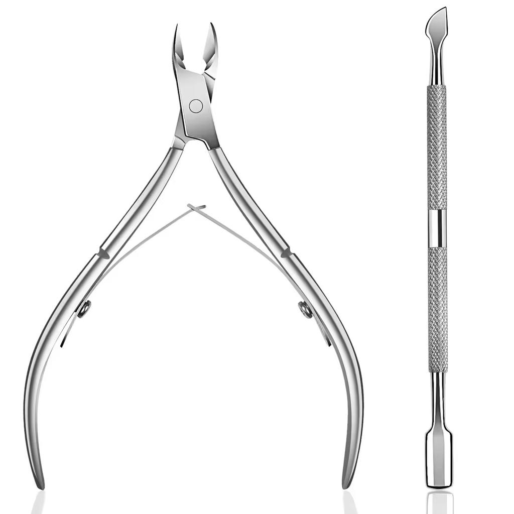 YIKOOLIN Cuticle Trimmer with Cuticle Pusher Nail Cuticle Nipper Professional Manicure Tools Stainless Steel Dual End Pusher