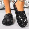 Błyszczące cekinowe damskie kapcie letnie z okrągłym noskiem półsandały do noszenia na zewnątrz gumowa podeszwa wygodne buty codzienne plus size 43