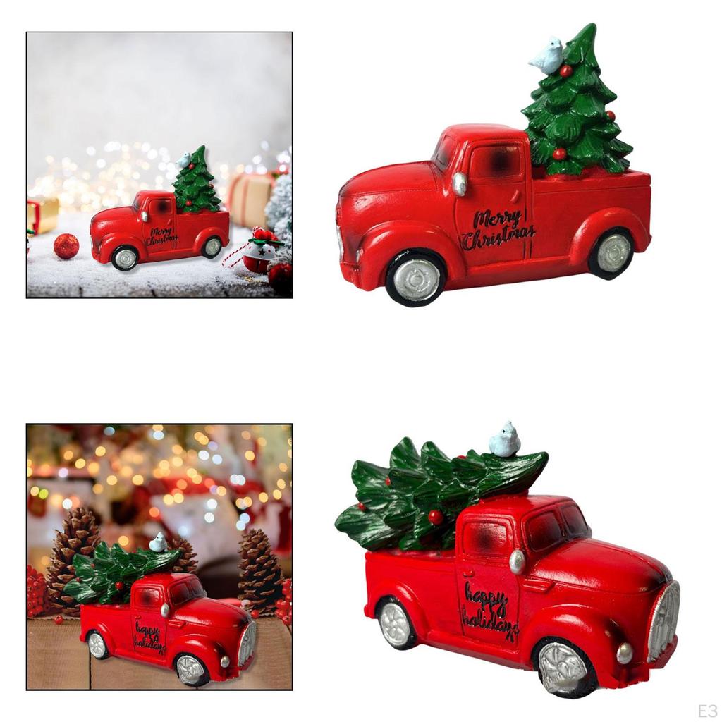 Christmas Tree and Truck Statue Ornament Artwork Sculpture Resin Figurine for Bookshelf Housewarming