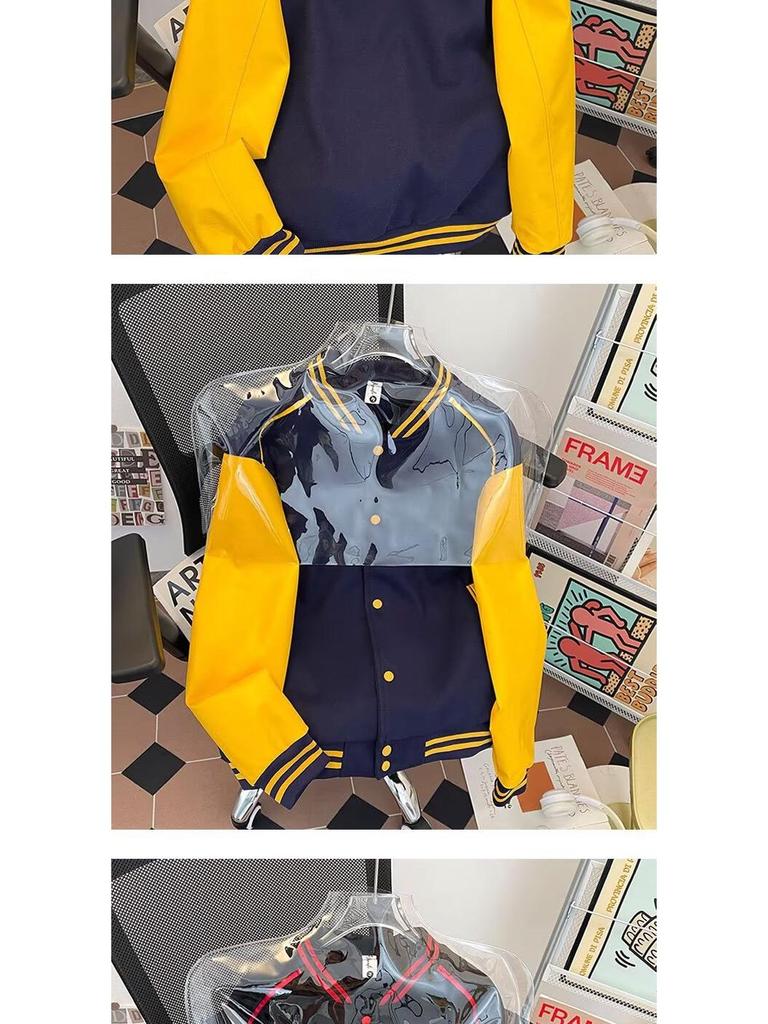 Giacca da Baseball Raglan Oversize Hip Hop da Uomo con Blocco di Colore e Ricamo in Spugna - Capospalla Primavera/Autunno