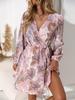 2025 Spring/Summer Women's V-neck Tie-up Floral Print Dress for European and American Markets