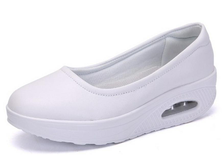 

Женские белые кожаные туфли медсестры на воздушной подушке 2025 - подошва-качалка, низкий вырез, для весны, лета и осени, размер 42 42