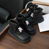 Niedliche modische Mädchen-Stiefelette Neu Schwarz Vielseitig Kinder Lässige Schule Lederstiefel Cartoon Bär Trend Kinderstiefel Rutschfest