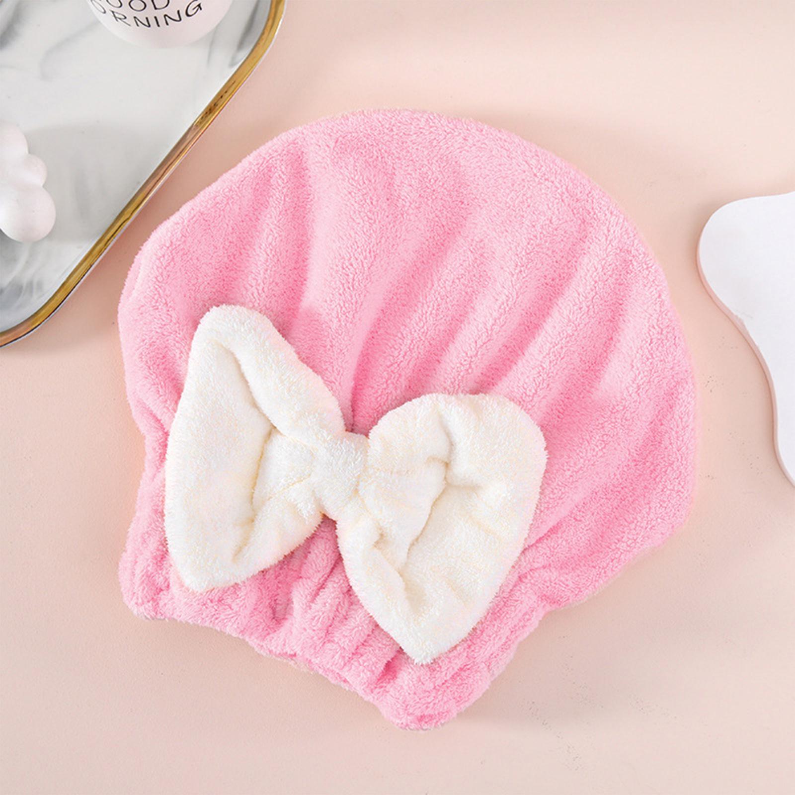 Thickened Coral Fleece Hair Drying Cap for Women Super Absorbent and Quick-drying Bath Hair Towel with Bowknot