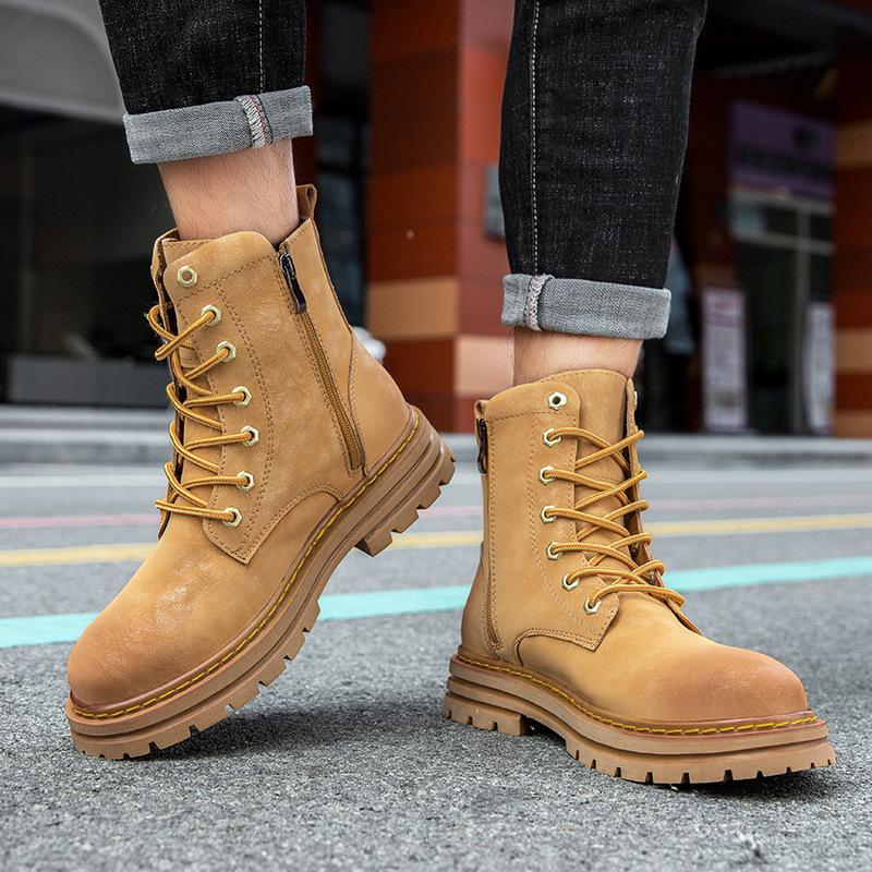 Large Size Martin Boots Men's and Women's Couples Tide Boots Roman Boots Outdoor Desert Boots Cowhide Tooling Boots Short Boots Leather Boots