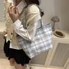 Stylish Colorblock Plaid Tote Bag For Women In Pink Blue And Purple For Everyday Use