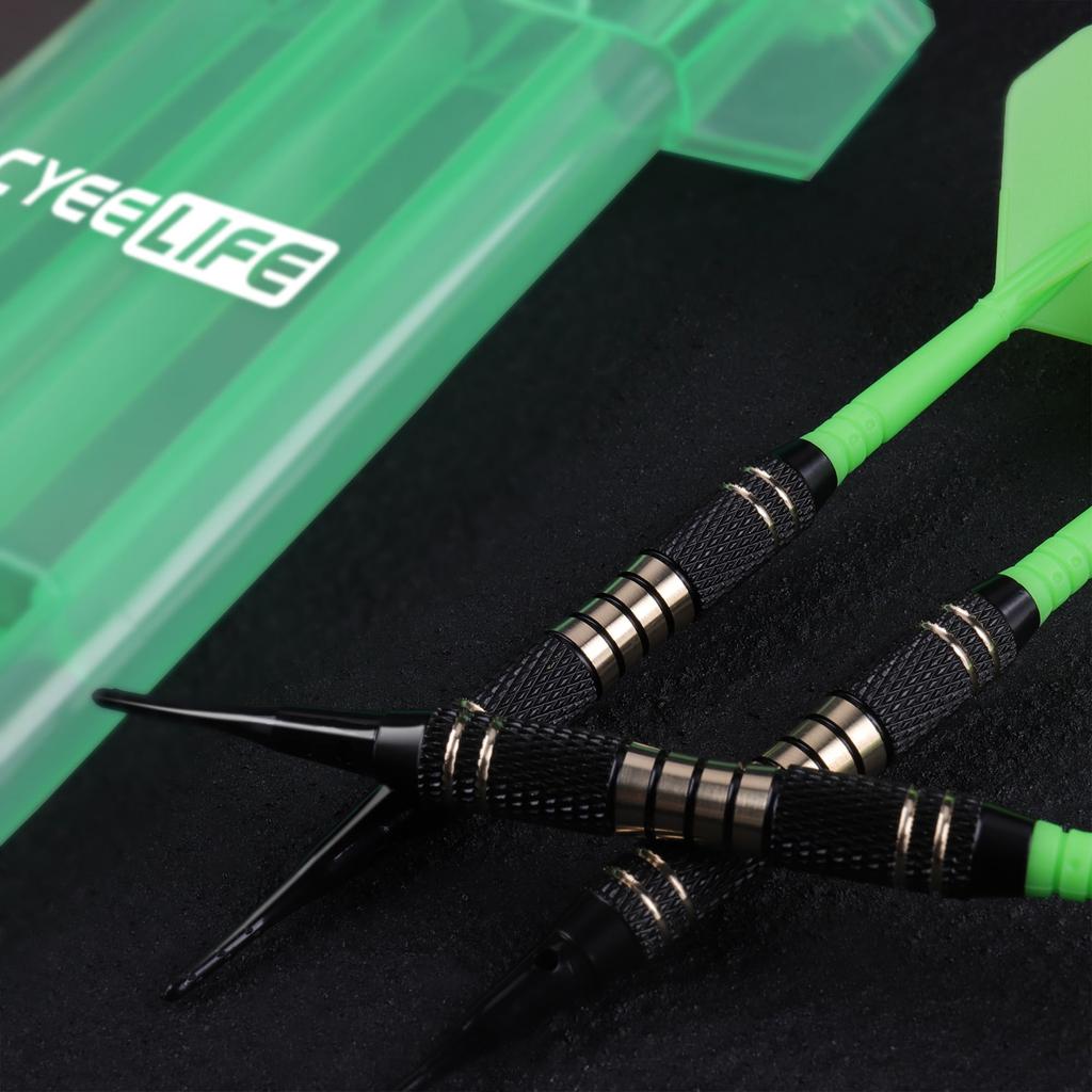 CyeeLife Darts Plastic Tips Professional Soft Tip Darts Set 18g with Suitcase and 30 Extra Dart Tips for Electronic Dartboard - (Black) (Green)