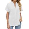Spring Summer New Solid Color V-neck Loose Short Sleeve Button Down Chiffon Blouse for Leisure Europe America Leisure Trade