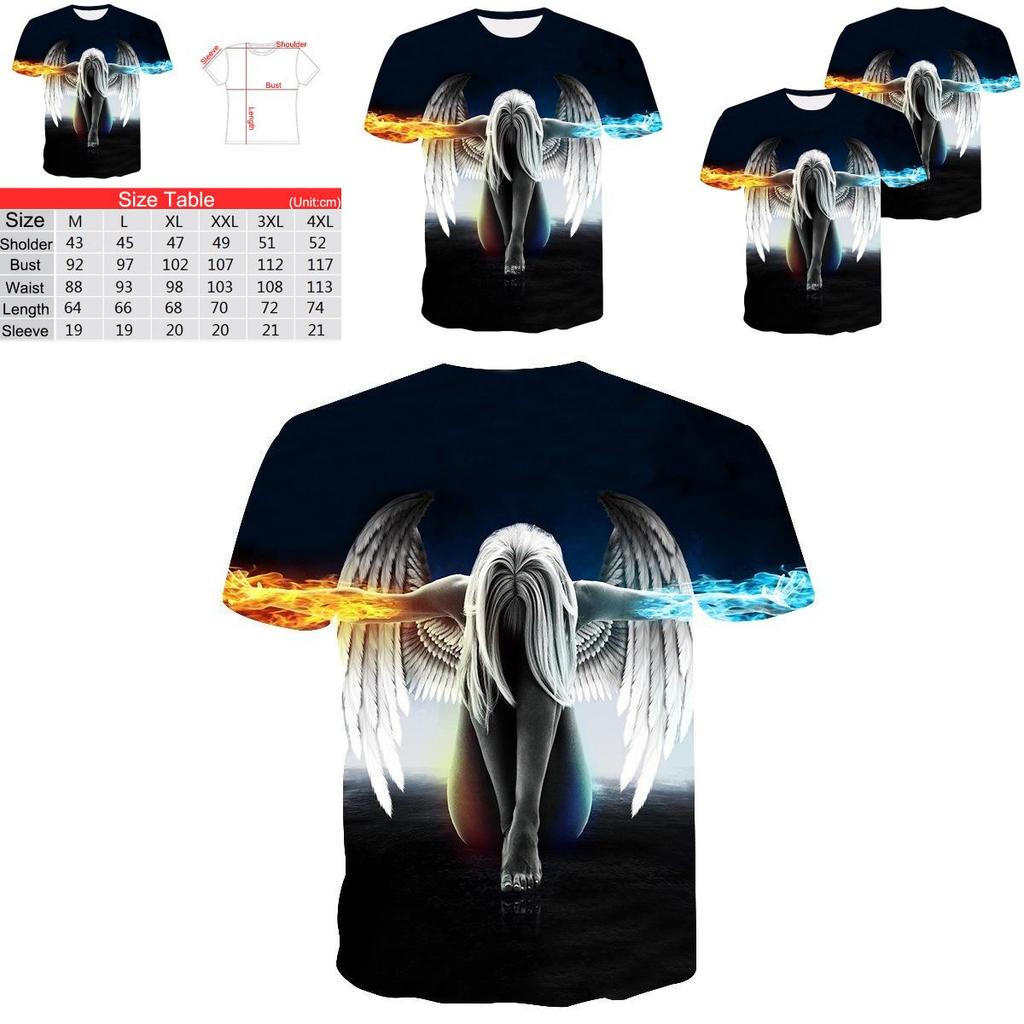 Exquisite Fire Ice Wings Angel Printed 3d T-shirts With Hip Hop Flair For Trendsetters