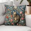1Pc Tabby Cat Vintage Floral Printed Throw Pillow Cover, Suitable For Sofa, Bedroom, Living Room, Elegant Gift For Cat Lovers.