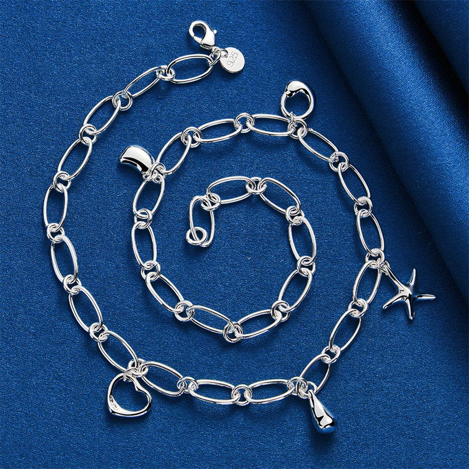 925 Sterling Silver Exquisite Starfish Water Drop Pendant Necklace for Women Fashion Party Favor Wedding Jewelry Accessories