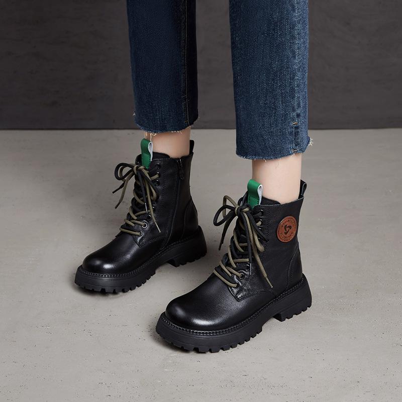 First layer cowhide Martin boots women's locomotive European short boots round head platform autumn and winter women's shoes boots long boots women's