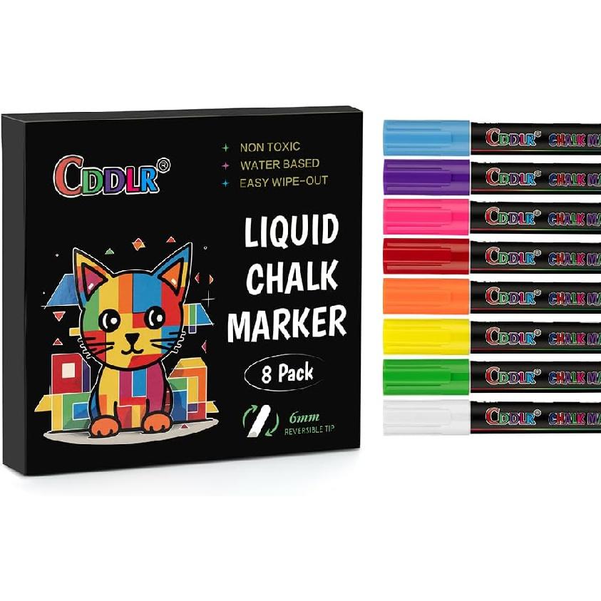 8 Pack Liquid Chalk Markers,Dry Erase Markers & Window Markers for Blackboards,Chalkboard Menu Board & Glass Car Window