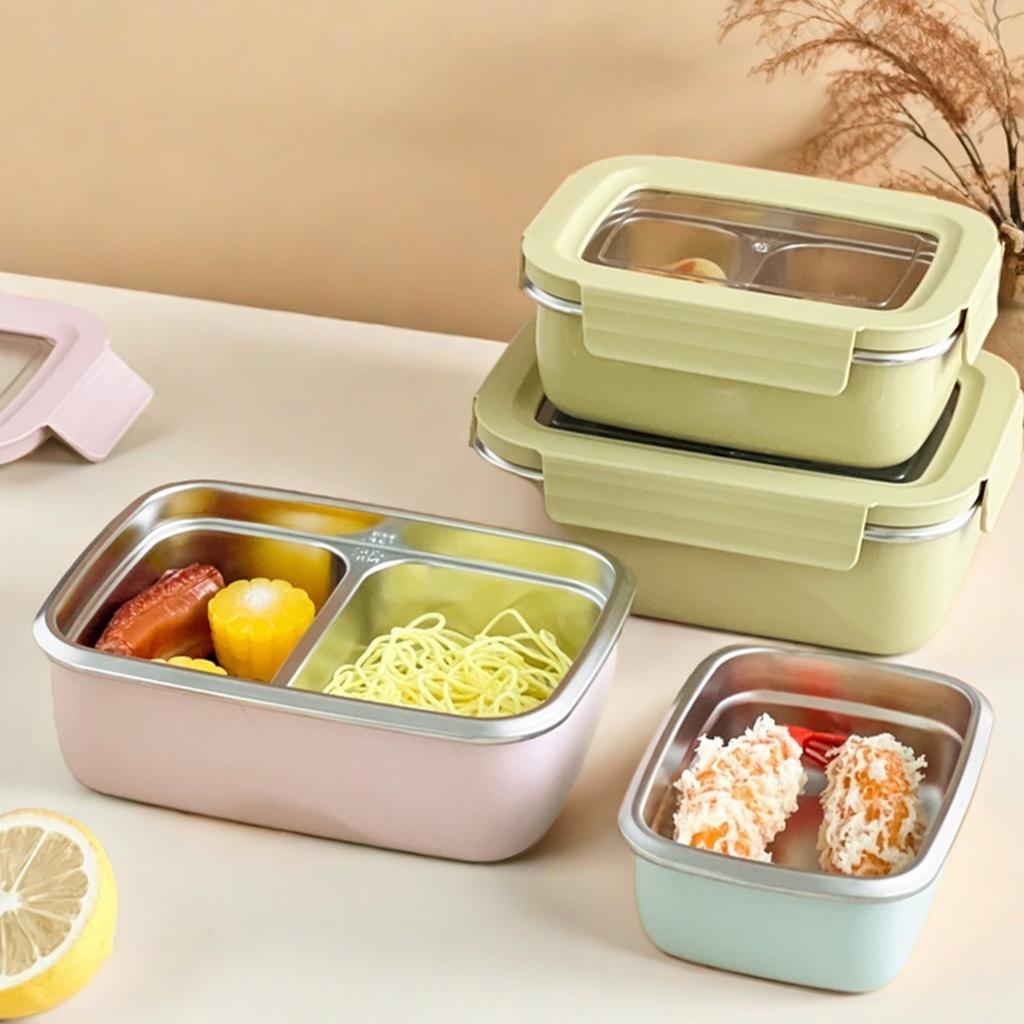 WORTHBUY Picnic Portable Large Capacity Lunch Box With Single/Double Compartments Leak-proof 304 Stainless Steel Food Container