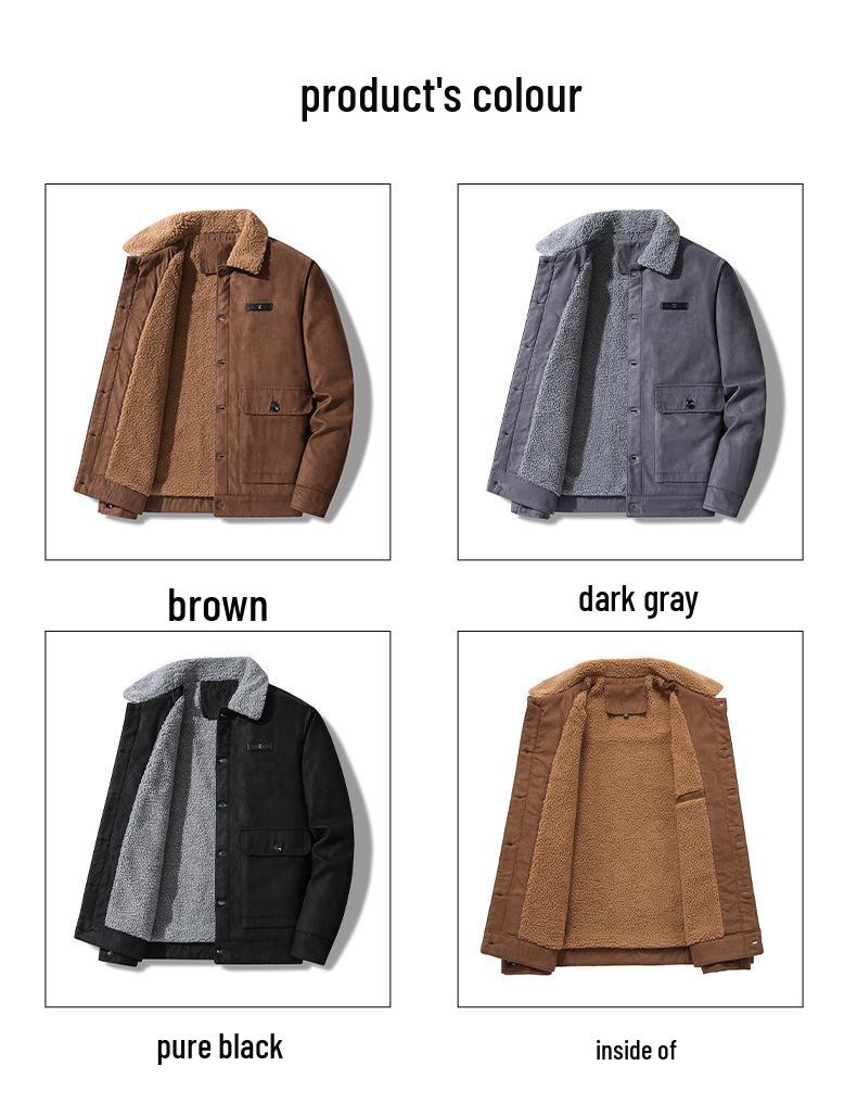 2025 Men's Suede Jacket: Lambswool-Lined Cotton Outerwear, Velvet-Thickened for Winter