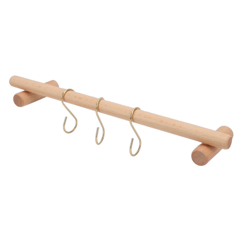 Wooden Towel Rack 45cm with 3 S Hooks Wall Mounted Towel Holder Hanger for Bathroom