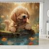 Cute Corgi Waterproof Bathroom Curtain Dog Pet Shower Curtain Splatters Bath Curtain Cartoon Watercolor Waterproof Fabric
