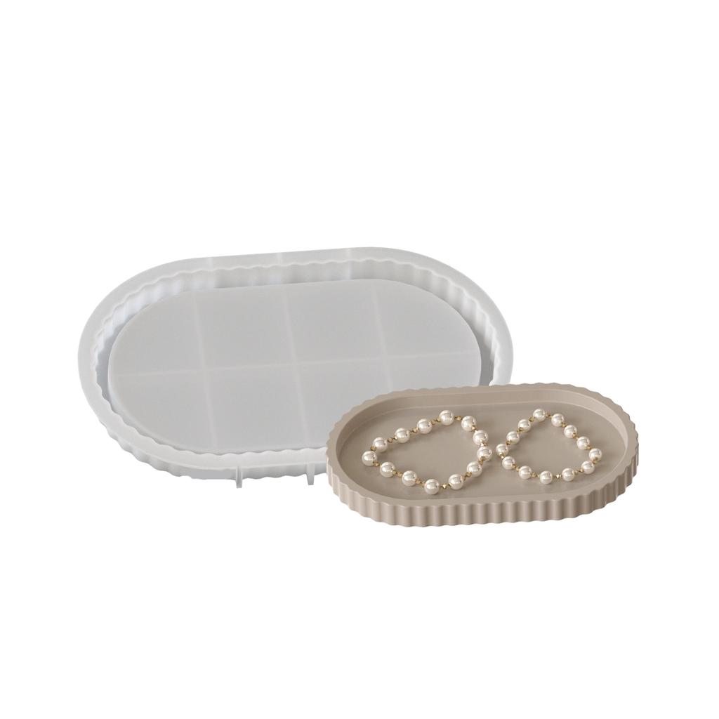 Jewelry Trinket Storage Tray Mould Practical Oval Striped Silicone Mold For Crafting Personalized Ashtray And Dish